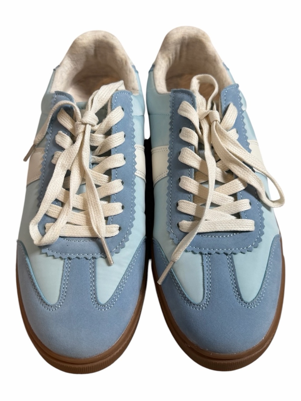 Women's Light Blue Retro-Style Sneakers with Cream Laces